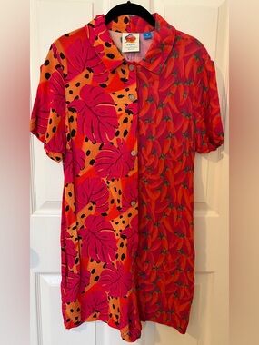 FARM Rio Split-Print Button Romper in Hot Pink & Orange